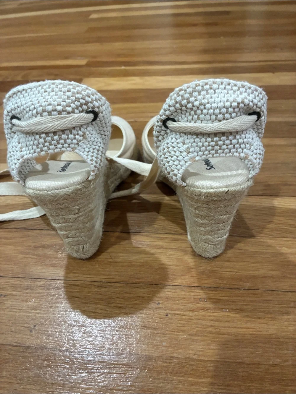 Soludos Women's Cream Espadrille Wedge Tie Shoes